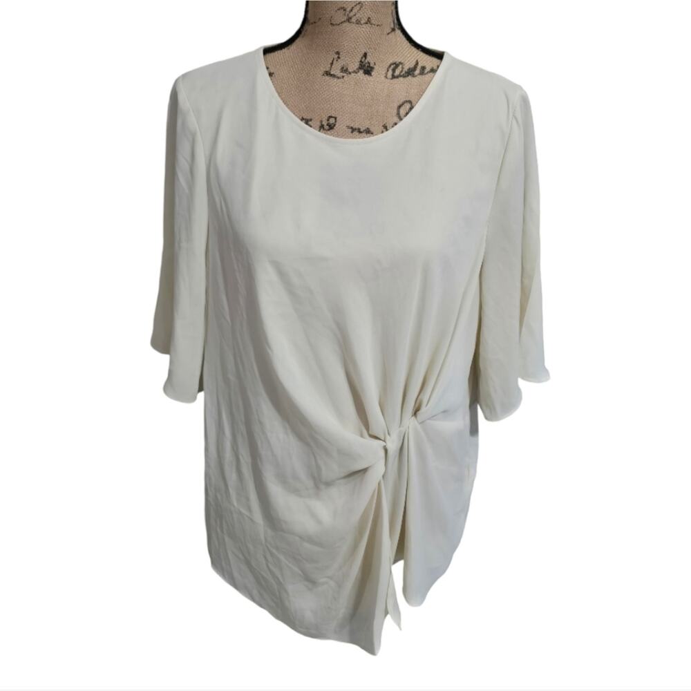 DKNY Winter White Gathered Waist Gorgeous Shirt Size Large New!!
